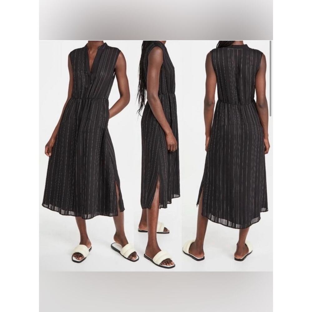 VINCE x Revolve Drapey Stripe Tiered Midi Dress | Black Pinstripe Minimialist 0 - Picture 10 of 11